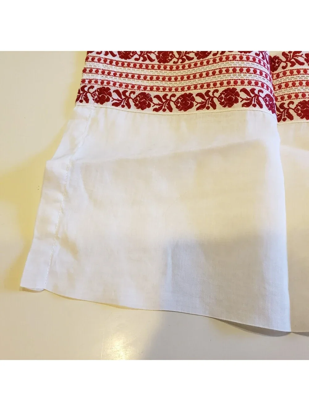 Vintage Chiffon Apron Red Woven Ribbon Lace Accents Pocket Kitsch Organdy